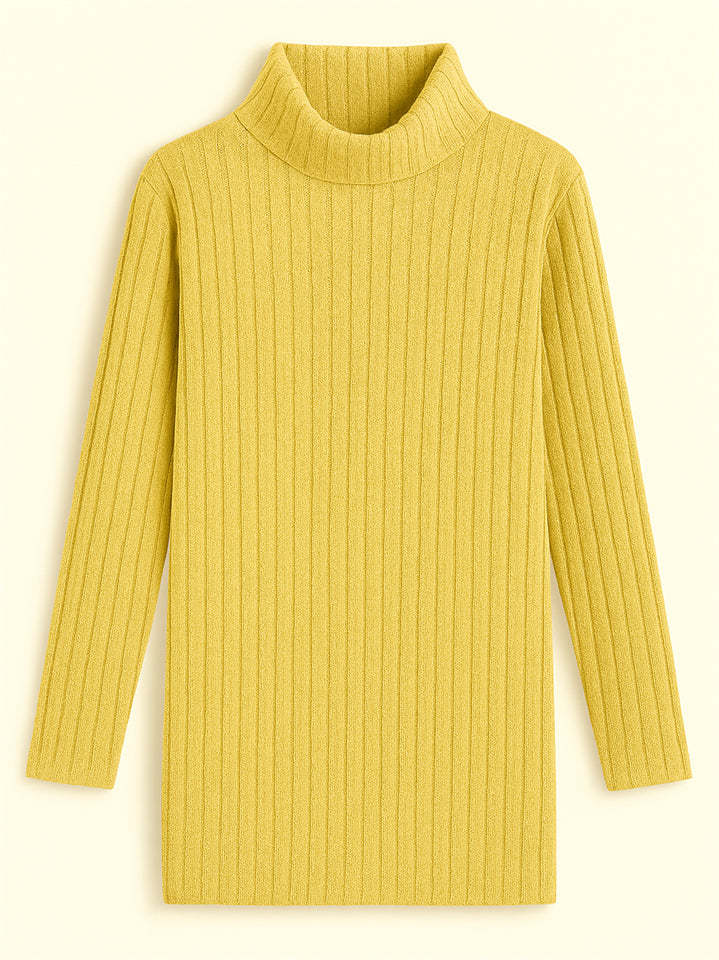 Ladies' Fitted High Neck Solid Color Pit Stripe Split Long-sleeved Sweaters