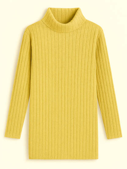 Ladies' Fitted High Neck Solid Color Pit Stripe Split Long-sleeved Sweaters