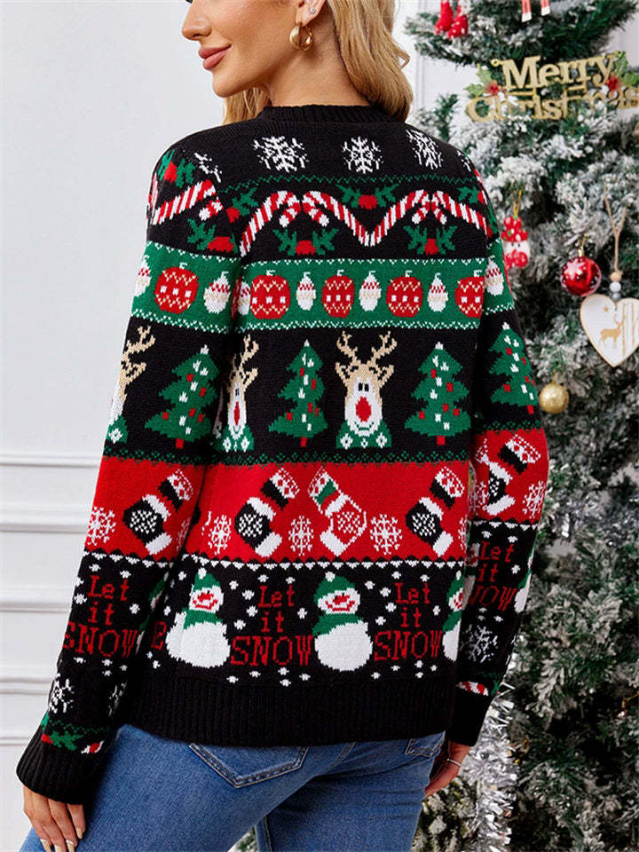 Women's Autumn Snowman Elk V Neck Long Sleeve Cardigan Christmas Sweaters