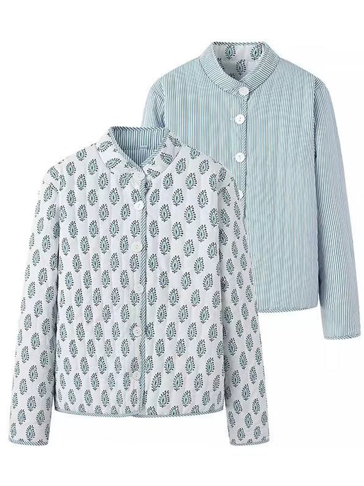 Vintage Printed Stand Collar Button Up Reversible Garment Coat