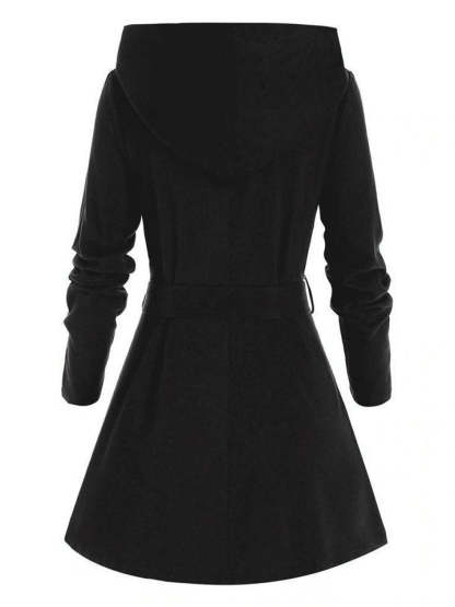 Women's Classic Autumn Belted Pockets Mid Length Hooded Coats