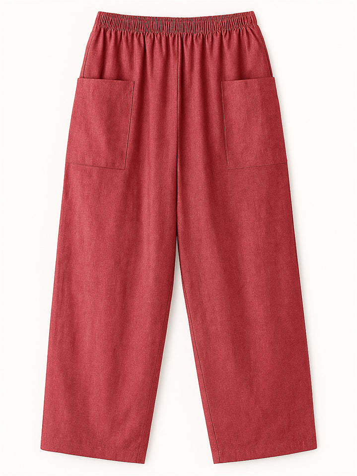 Women's Simple Solid Color Elastic High Waist Pants with Pockets