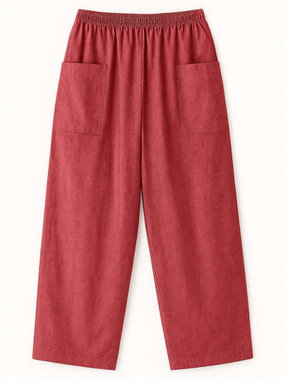 Women's Simple Solid Color Elastic High Waist Pants with Pockets