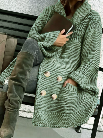 Plus Size Winter Solid Color Double Breasted Cardigan Knitted Sweaters