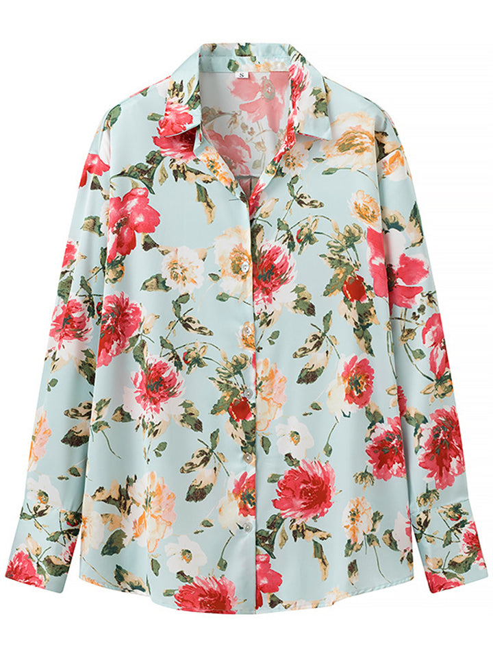 Women's Long Sleeved Floral Print Holiday Blouses  