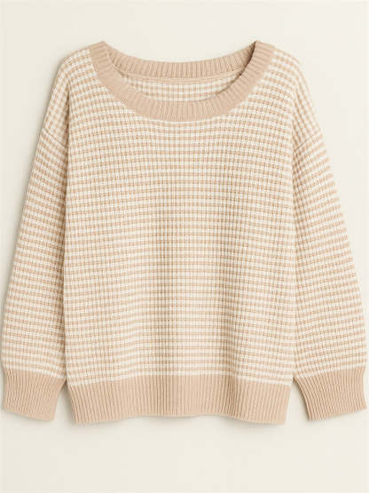 Comfy Autumn Elegant Contrast Color Striped Sabrina Collar Sweaters