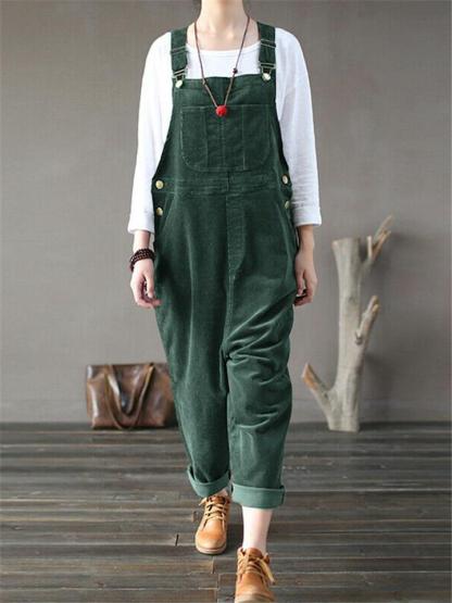Women’s Casual Pockets Sleeveless Corduroy Overall Jumpsuit