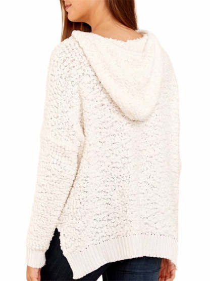 Women's Stylish Autumn White Pullover Knitted Long Sleeve Hoodies