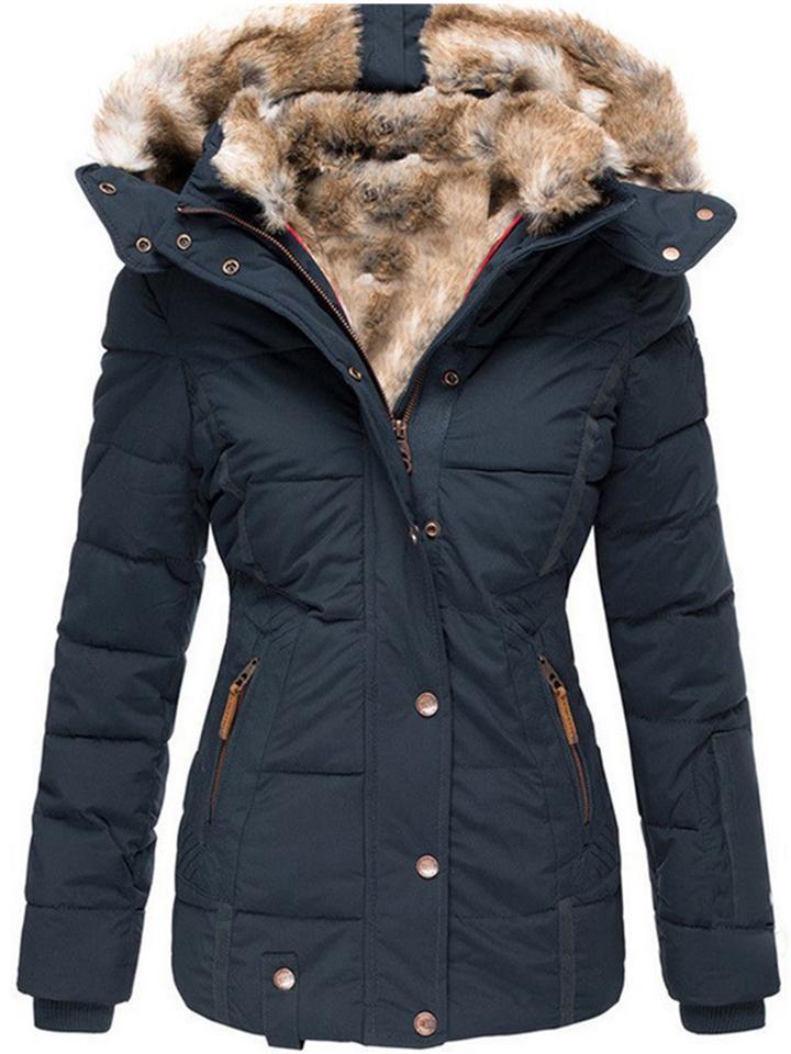 Winter Warm Solid Color Mid-Length Faux Fur Hooded Coat for Women