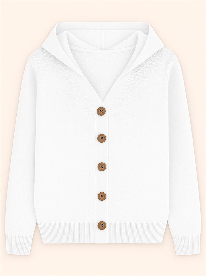 Autumn Candy Color Button Up Long Sleeve Hooded Sweaters for Women