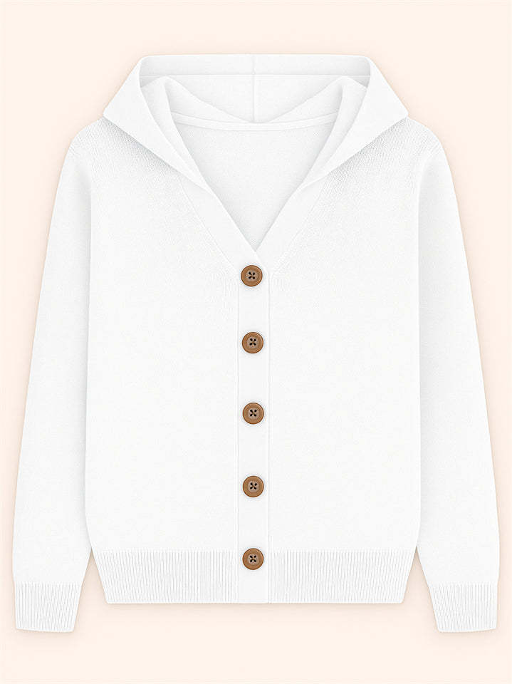 Autumn Candy Color Button Up Long Sleeve Hooded Sweaters for Women