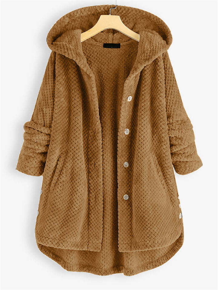 Women's Autumn Fleeced Solid Color Loose Hooded Coats