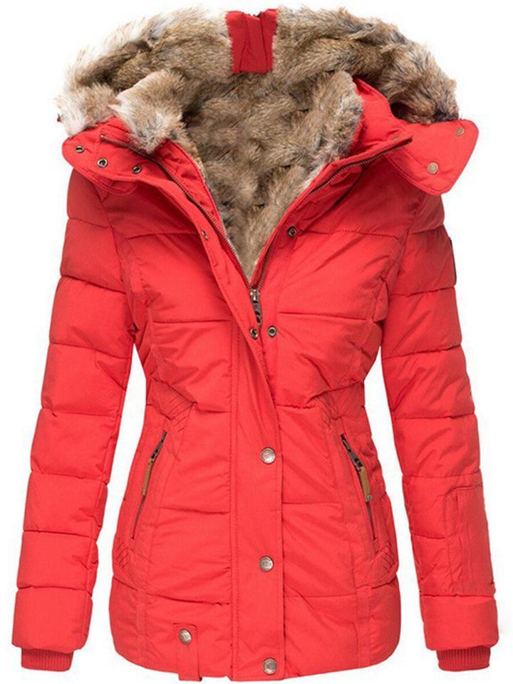Winter Warm Solid Color Mid-Length Faux Fur Hooded Coat for Women