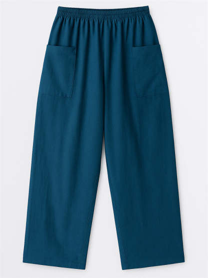 Women's Simple Solid Color Elastic High Waist Pants with Pockets