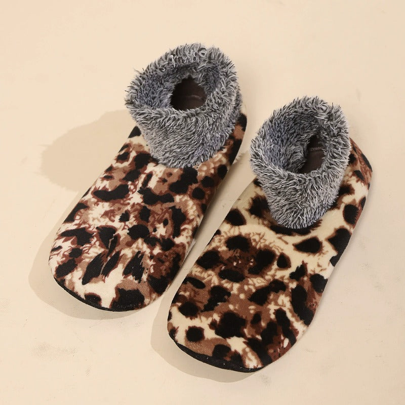 Fur Lined Leopard Indoor Floor Socks