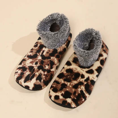 Fur Lined Leopard Indoor Floor Socks  