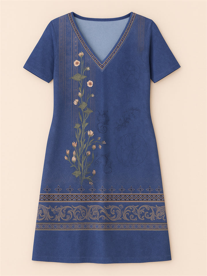 Women's Casual V Neck Holiday Style Floral Printed Dresses