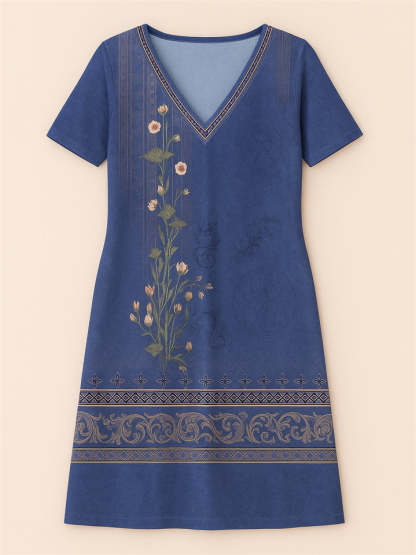 Women's Casual V Neck Holiday Style Floral Printed Dresses