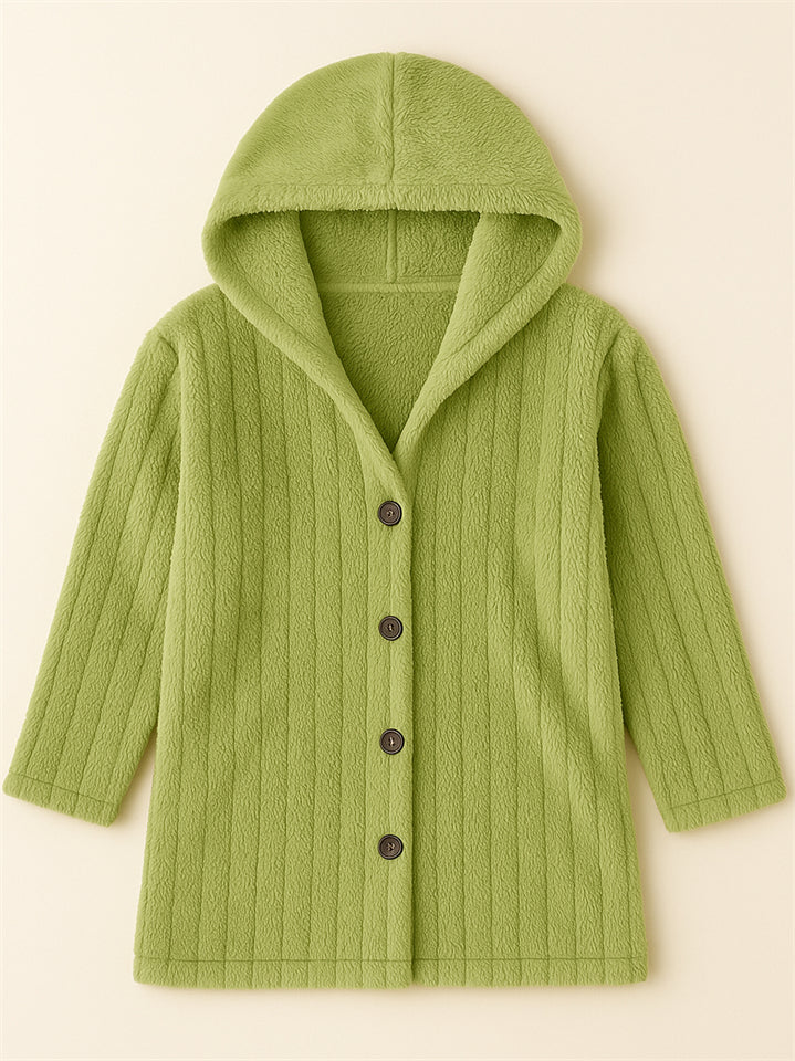 Casual Winter Solid Color Pit Stripe Hooded Fleece Coats