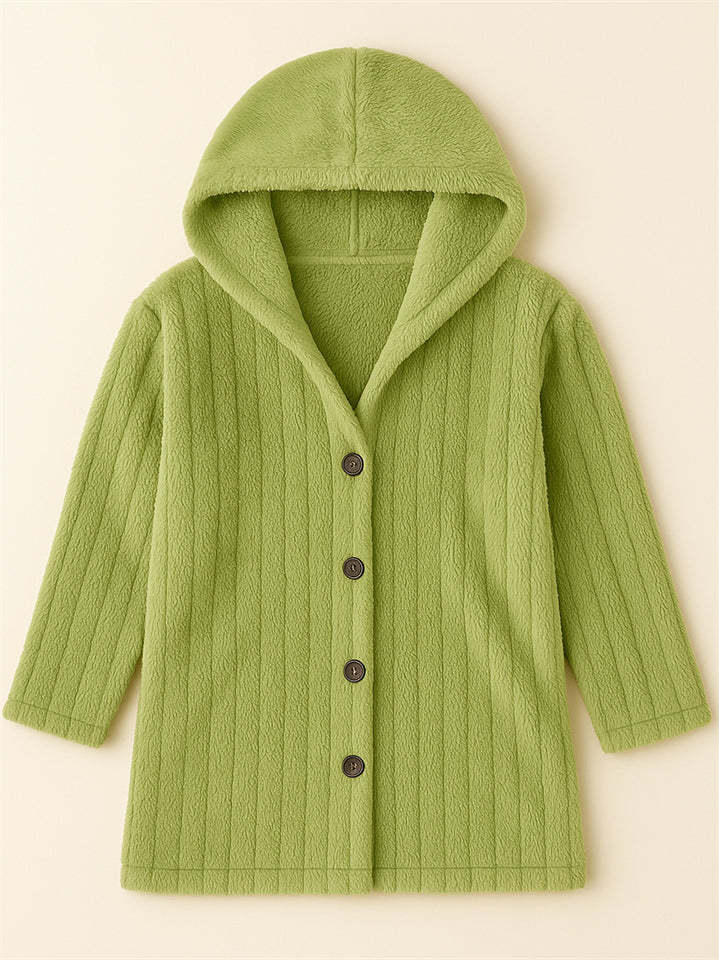 Casual Winter Solid Color Pit Stripe Hooded Fleece Coats