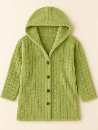 Casual Winter Solid Color Pit Stripe Hooded Fleece Coats