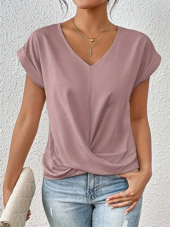 Women's Summer V Neck Simple Solid Color Short Sleeve T-Shirts
