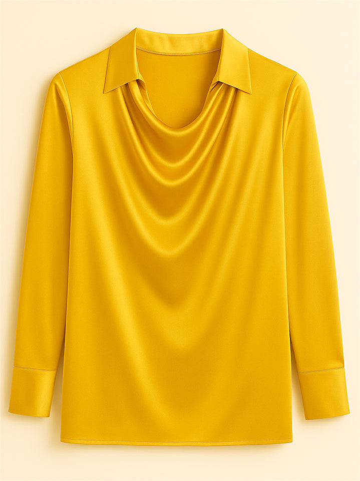 Ladies' Elegant Simple Solid Color Lapel Long Sleeve Blouses