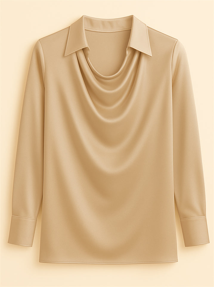 Ladies' Elegant Simple Solid Color Lapel Long Sleeve Blouses