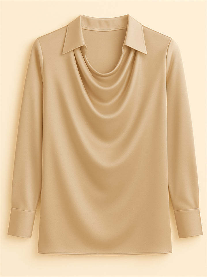 Ladies' Elegant Simple Solid Color Lapel Long Sleeve Blouses