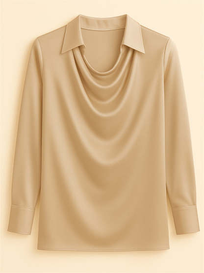 Ladies' Elegant Simple Solid Color Lapel Long Sleeve Blouses