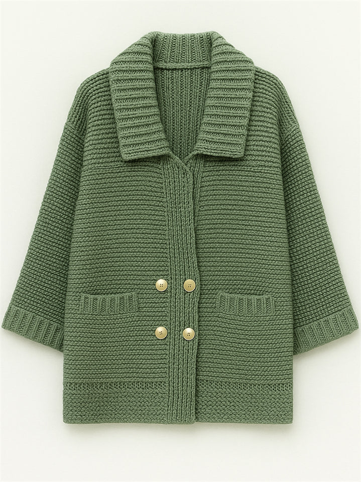 Plus Size Winter Solid Color Double Breasted Cardigan Knitted Sweaters