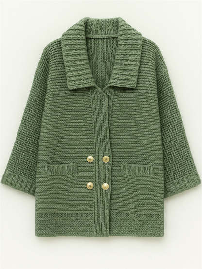 Plus Size Winter Solid Color Double Breasted Cardigan Knitted Sweaters