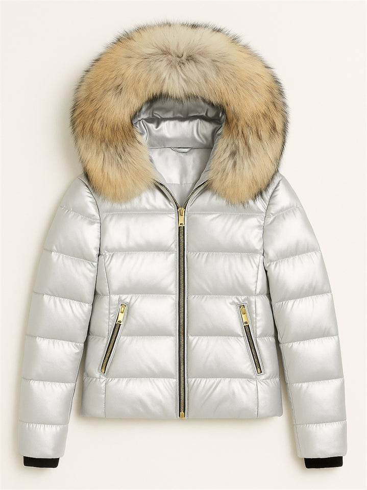 Women's Winter Warm Solid Color Hooded Coat with Faux Fur Decor