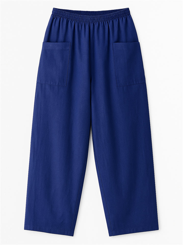 Women's Simple Solid Color Elastic High Waist Pants with Pockets