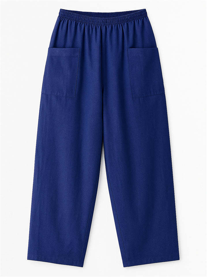 Women's Simple Solid Color Elastic High Waist Pants with Pockets