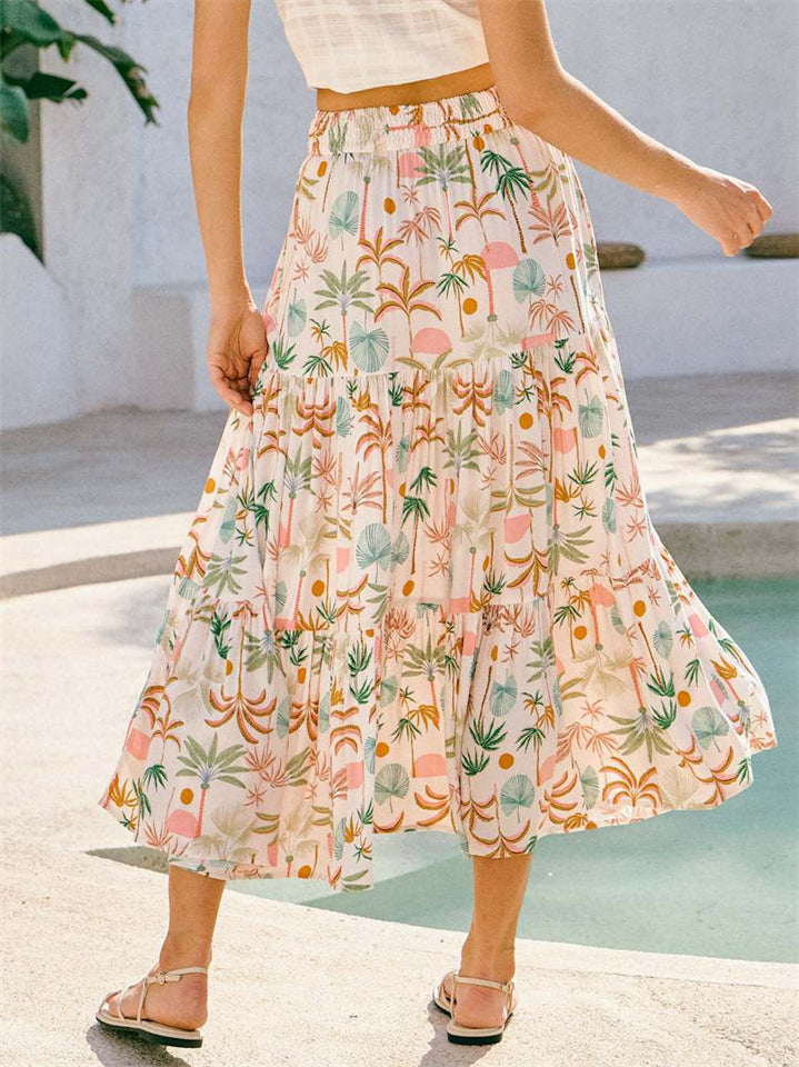 Simple Holiday Style Print Pockets A-Line Beach Skirts for Women