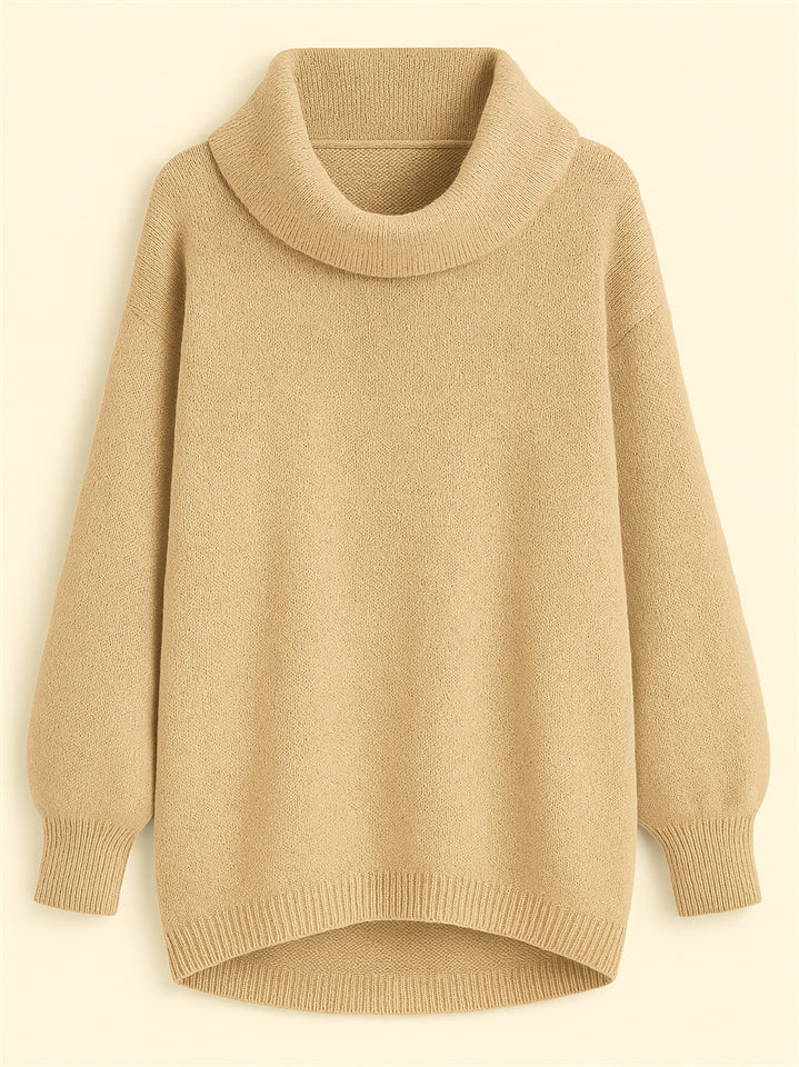 Casual Solid Color Turtleneck Kangaroo Pocket Lantern Sleeve Sweaters for Women
