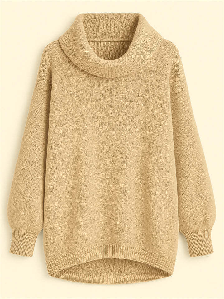 Casual Solid Color Turtleneck Kangaroo Pocket Lantern Sleeve Sweaters for Women