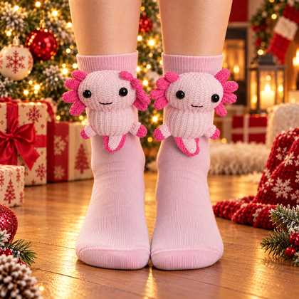 Pink Axolotl Christmas plush animal socks