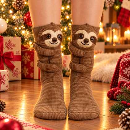 Sloth Christmas plush animal socks