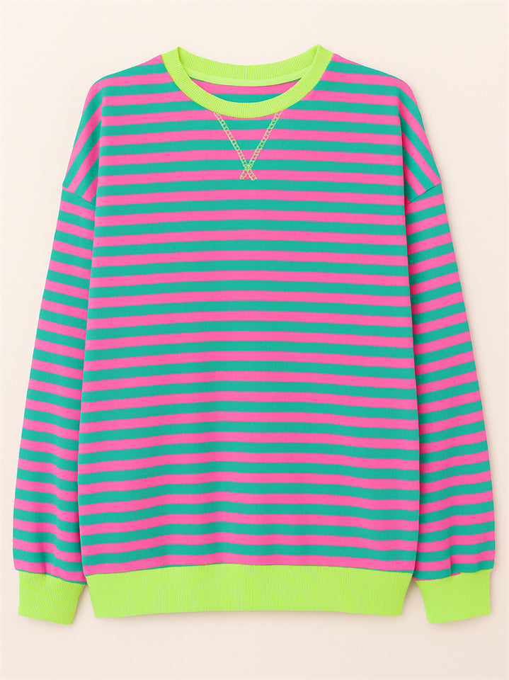 Women's Autumn Stylish Long Sleeved Contrast Color Striped Sweatshirts