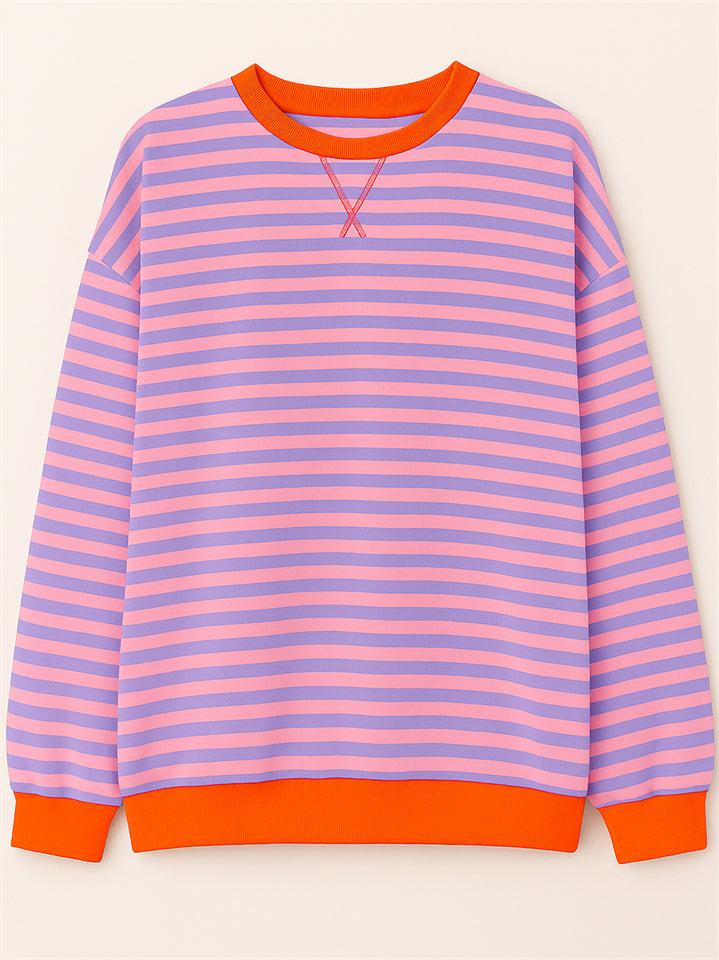 Women's Autumn Stylish Long Sleeved Contrast Color Striped Sweatshirts
