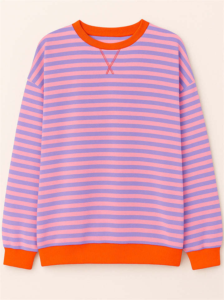 Women's Autumn Stylish Long Sleeved Contrast Color Striped Sweatshirts