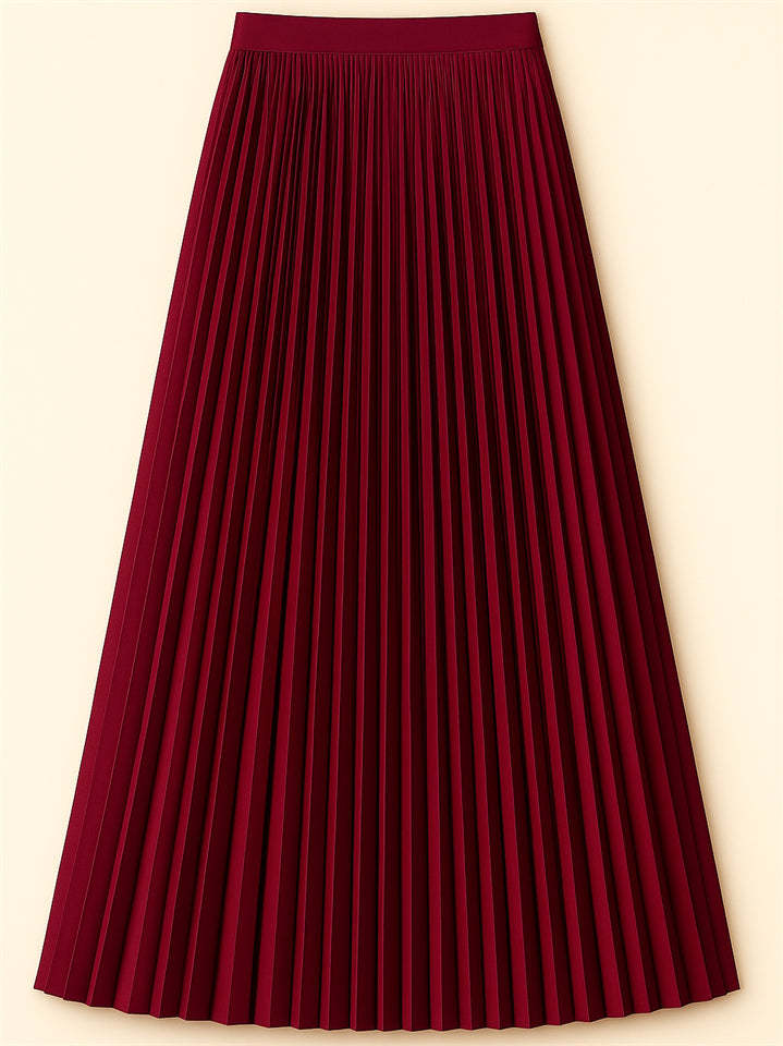 Women's Solid Color Mid-waist Pleated Big Hem A-Line Skirts