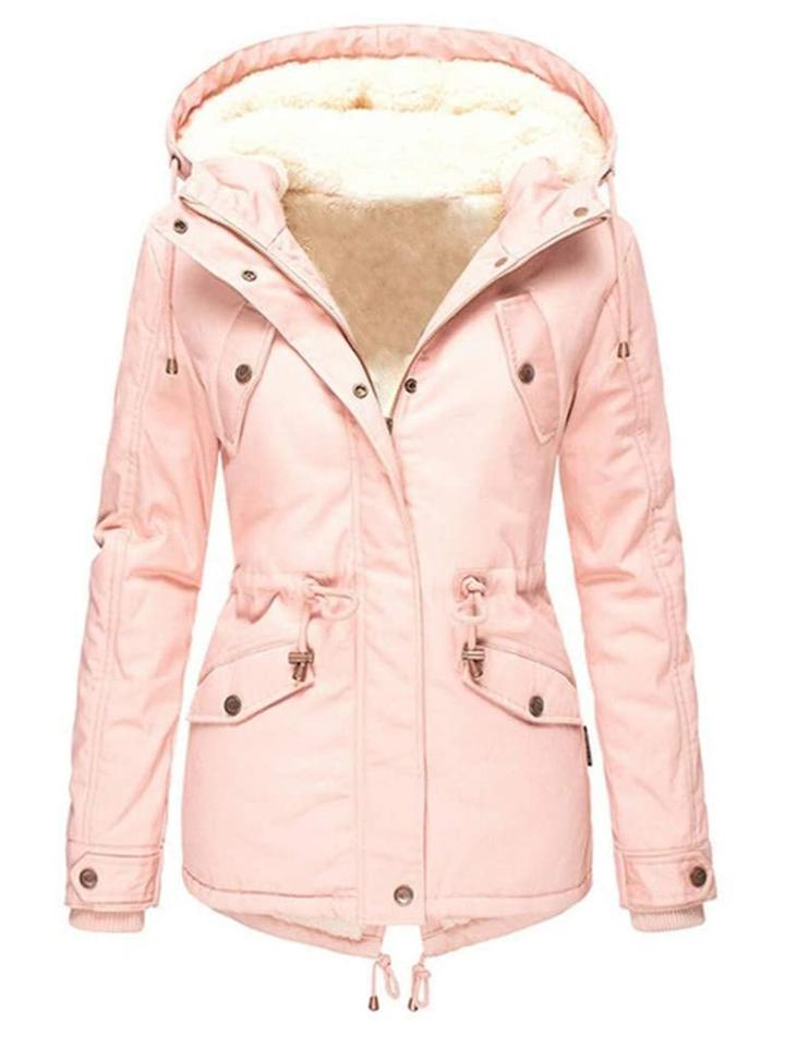 Women's Warm Comfy Faux Fur Lining Drawstring Waist Hooded Coat