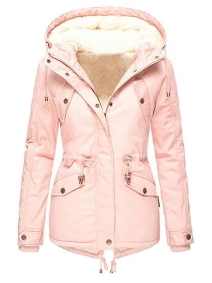 Women's Warm Comfy Faux Fur Lining Drawstring Waist Hooded Coat