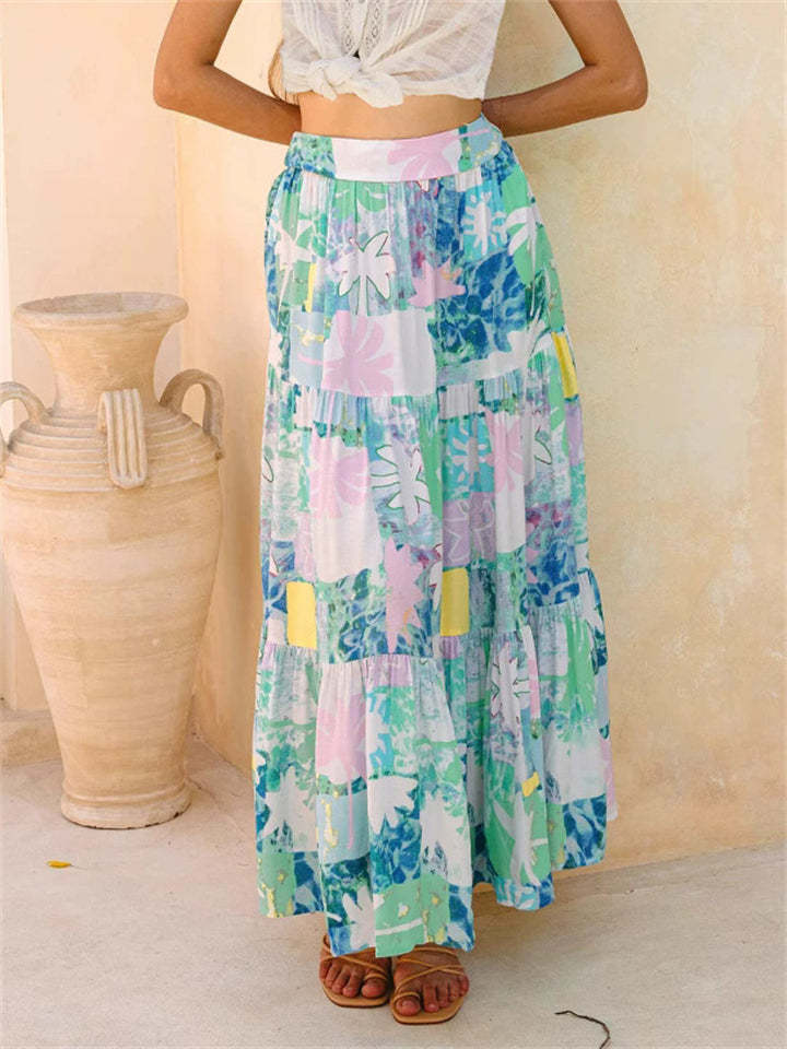 Simple Holiday Style Print Pockets A-Line Beach Skirts for Women