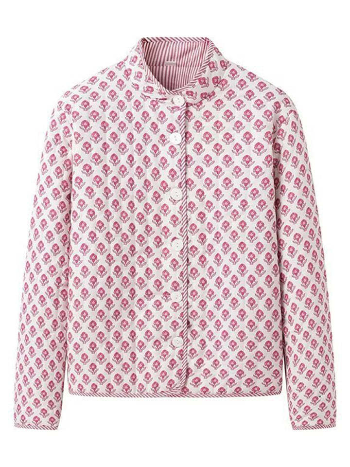 Vintage Printed Stand Collar Button Up Reversible Garment Coat