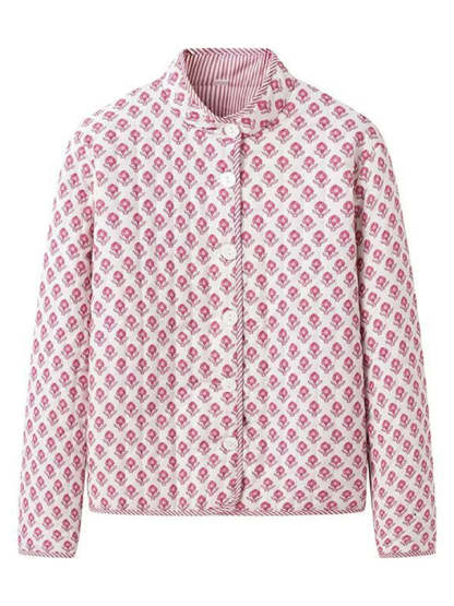 Vintage Printed Stand Collar Button Up Reversible Garment Coat