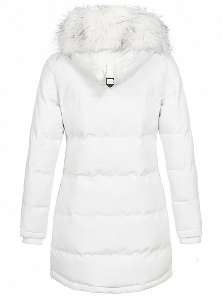 Women's Winter Solid Color Mid-Length Zip up Hooded Coat